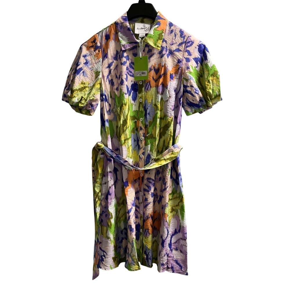 Sam Edelman Shirt Dress Lavendar Tie Dye Mini Size 6 Tie Waist Wedding Guest